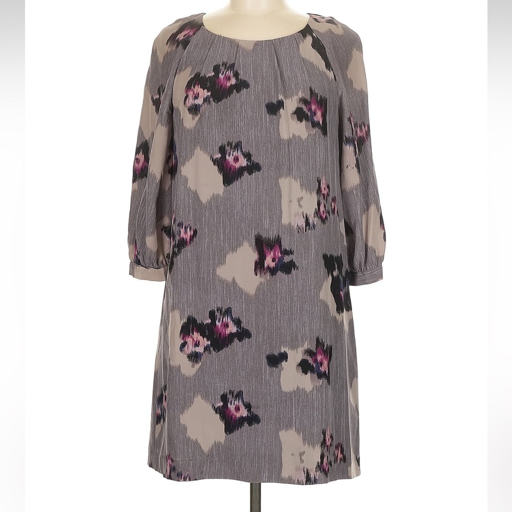 Juicy Couture Grey Floral Print Long Sleeve Shift Dress with Pink Accents